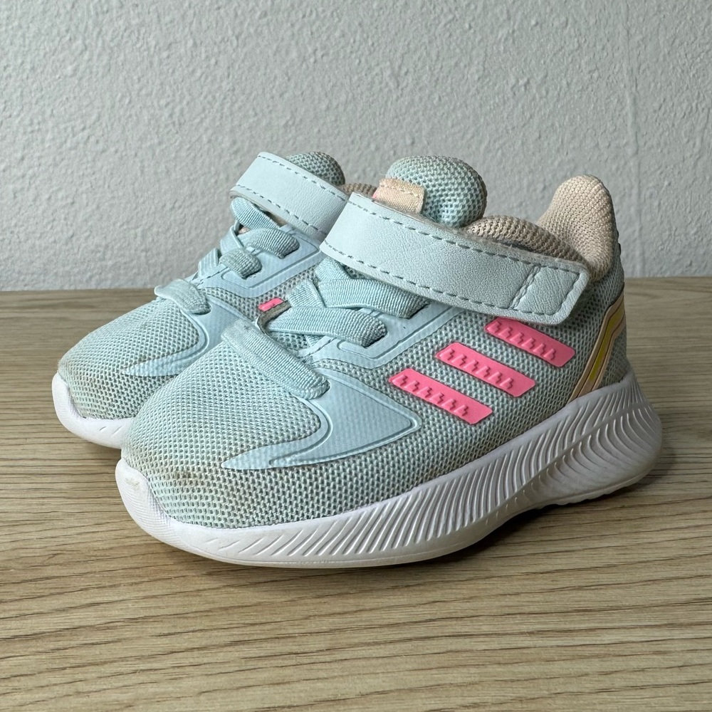 Adidas RunFalcon 2.0 Girl Infant Size 3 Blue Pink Yellow White Sole 3K